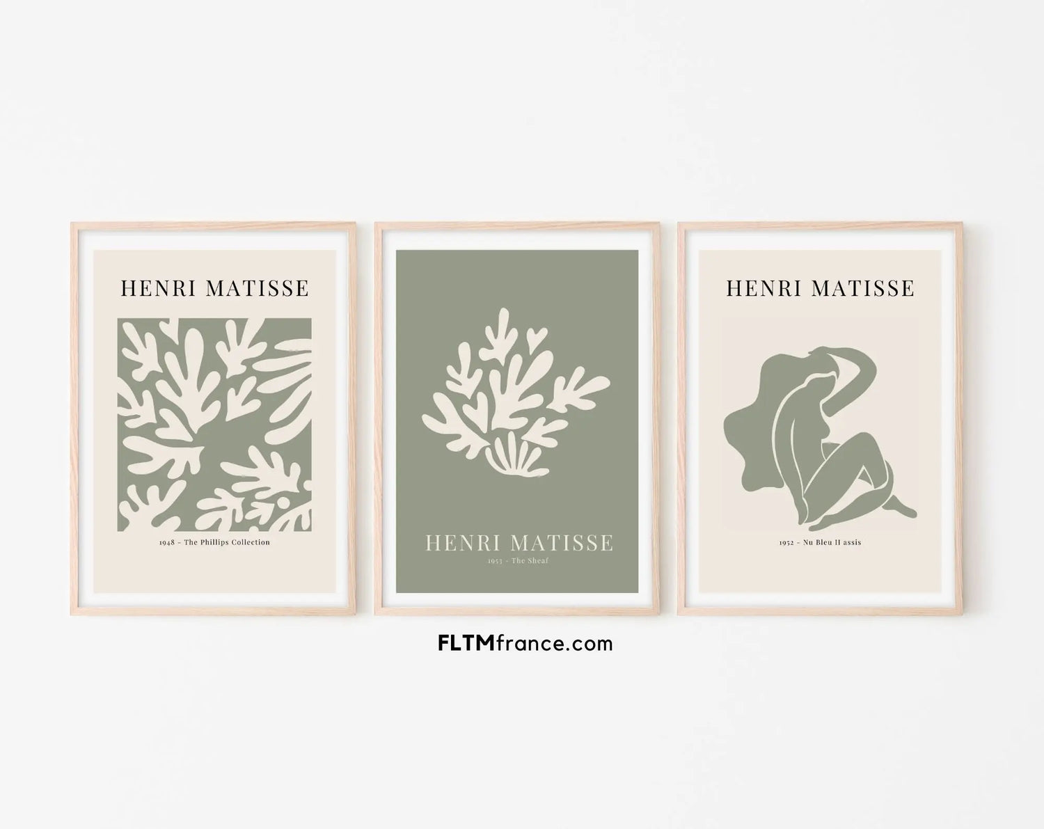 Lot de 3 affiches style Henri Matisse Vert sauge - Affiche de musée FLTMfrance