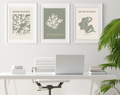 Lot de 3 affiches style Henri Matisse Vert sauge - Affiche de musée FLTMfrance