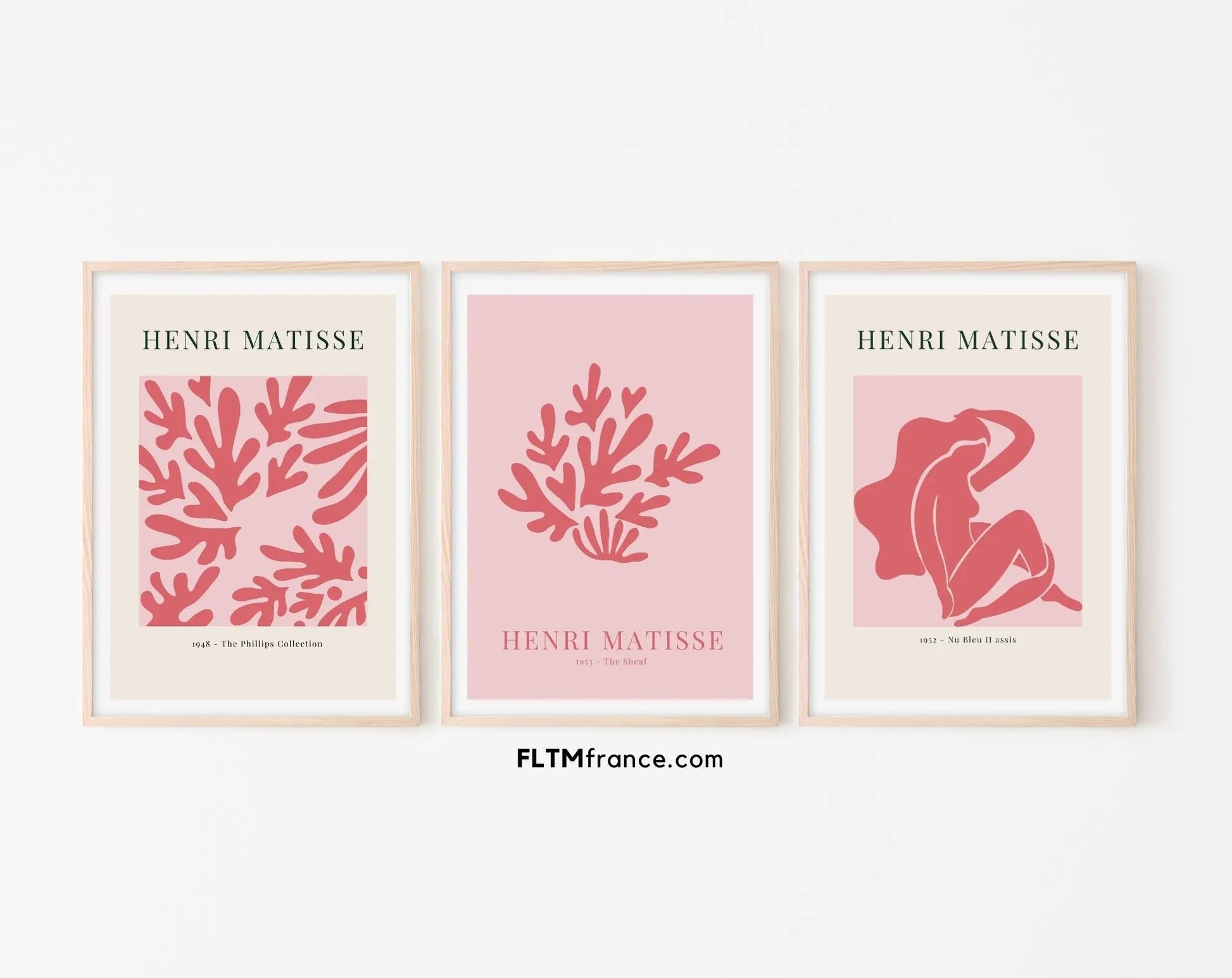 Lot de 3 affiches style Henri Matisse double rose - Affiche de musée FLTMfrance