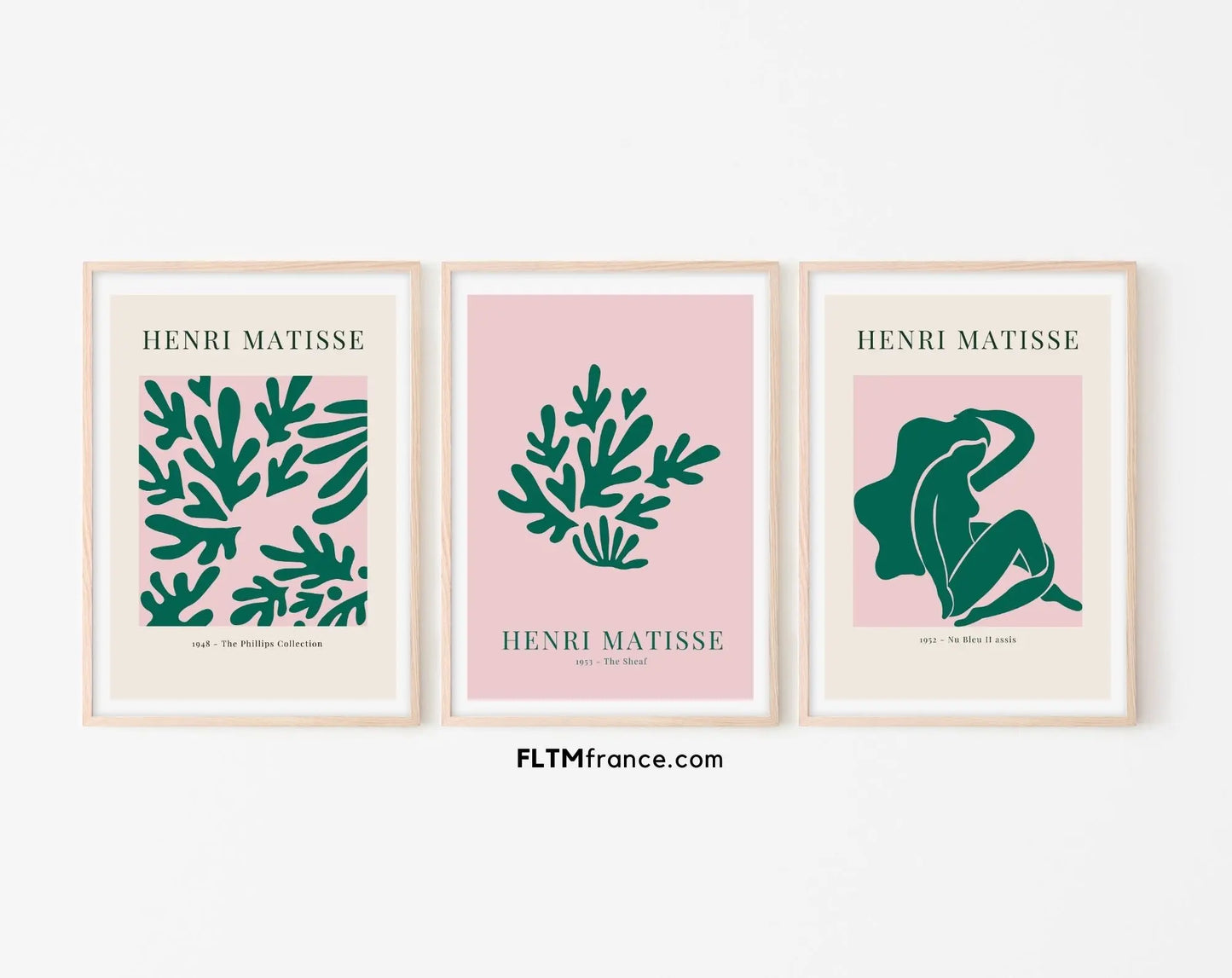 Lot de 3 affiches style Henri Matisse vert et rose - Affiche de musée FLTMfrance