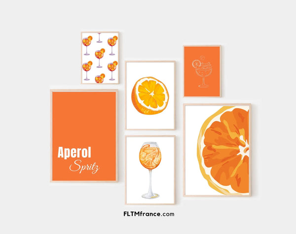 Mur de galerie Aperol spritz - 6 affiches décoration cuisine et salon
