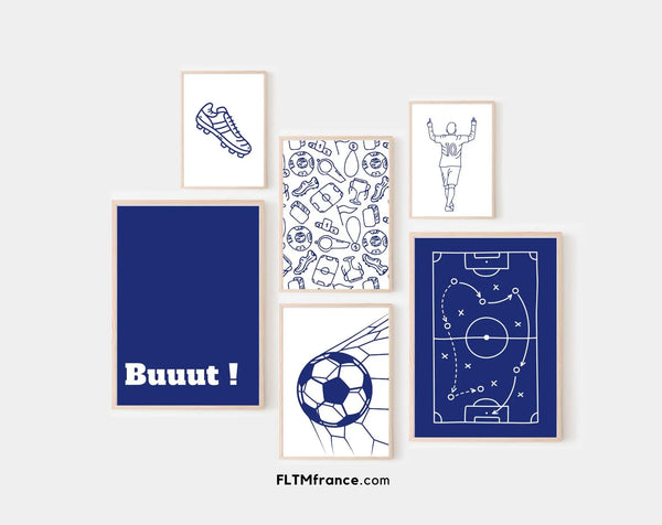 Mur de galerie Football - 6 affiches sport décoration chambre et salon