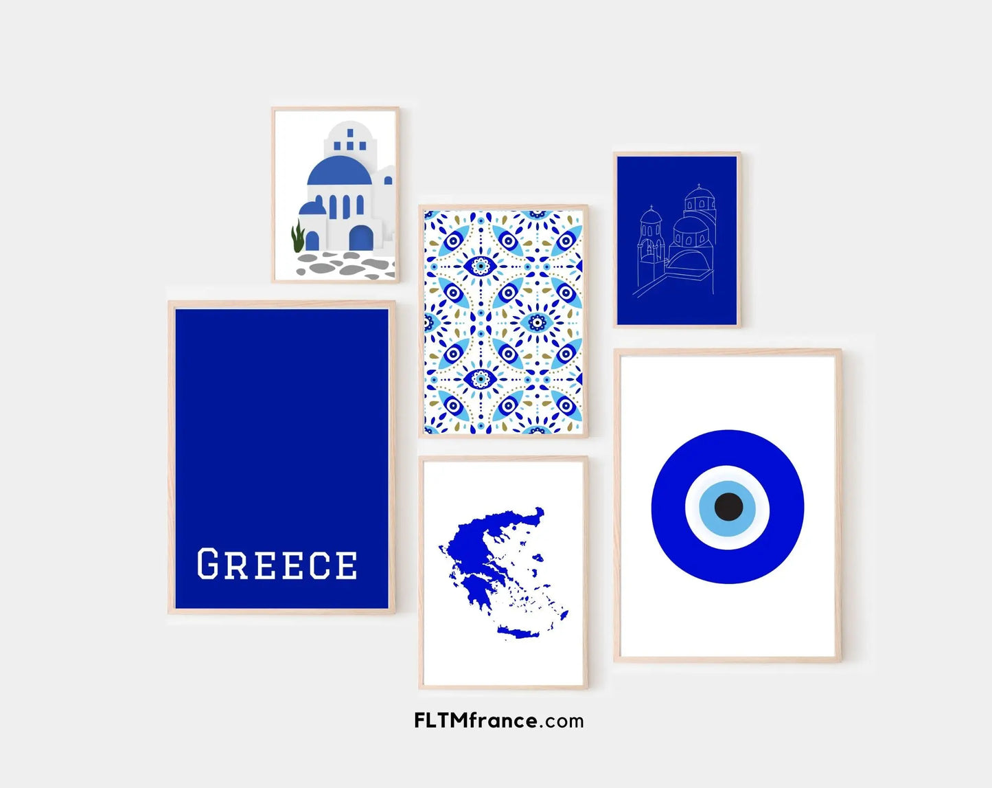 Mur de galerie Grèce - 6 affiches décoration cuisine et salon FLTMfrance