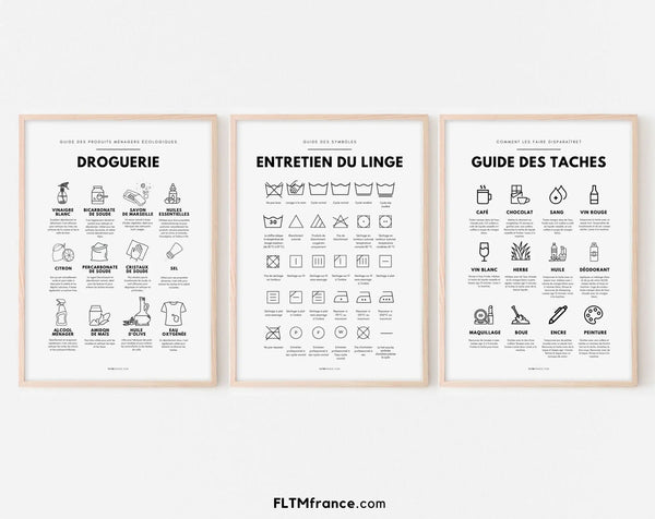 Pack de 3 affiches pour buanderie