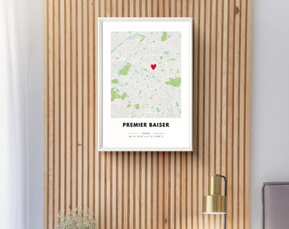 Premier baiser - Affiche carte de ville personnalisée FLTMfrance