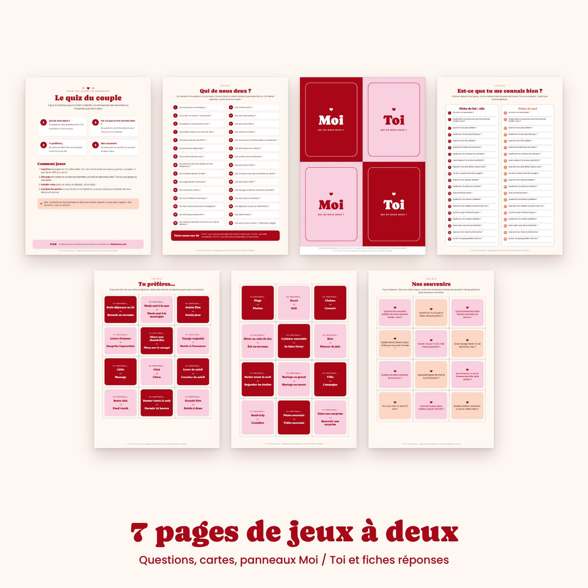 Les 7 pages du quiz du couple à imprimer