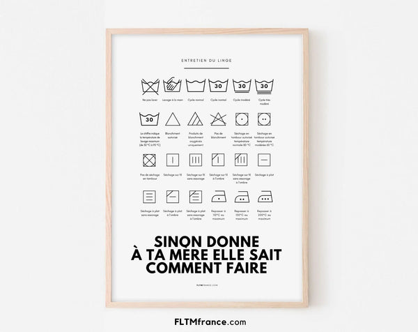Sinon donne à ta mère elle sait comment faire - Affiche humour pour buanderie