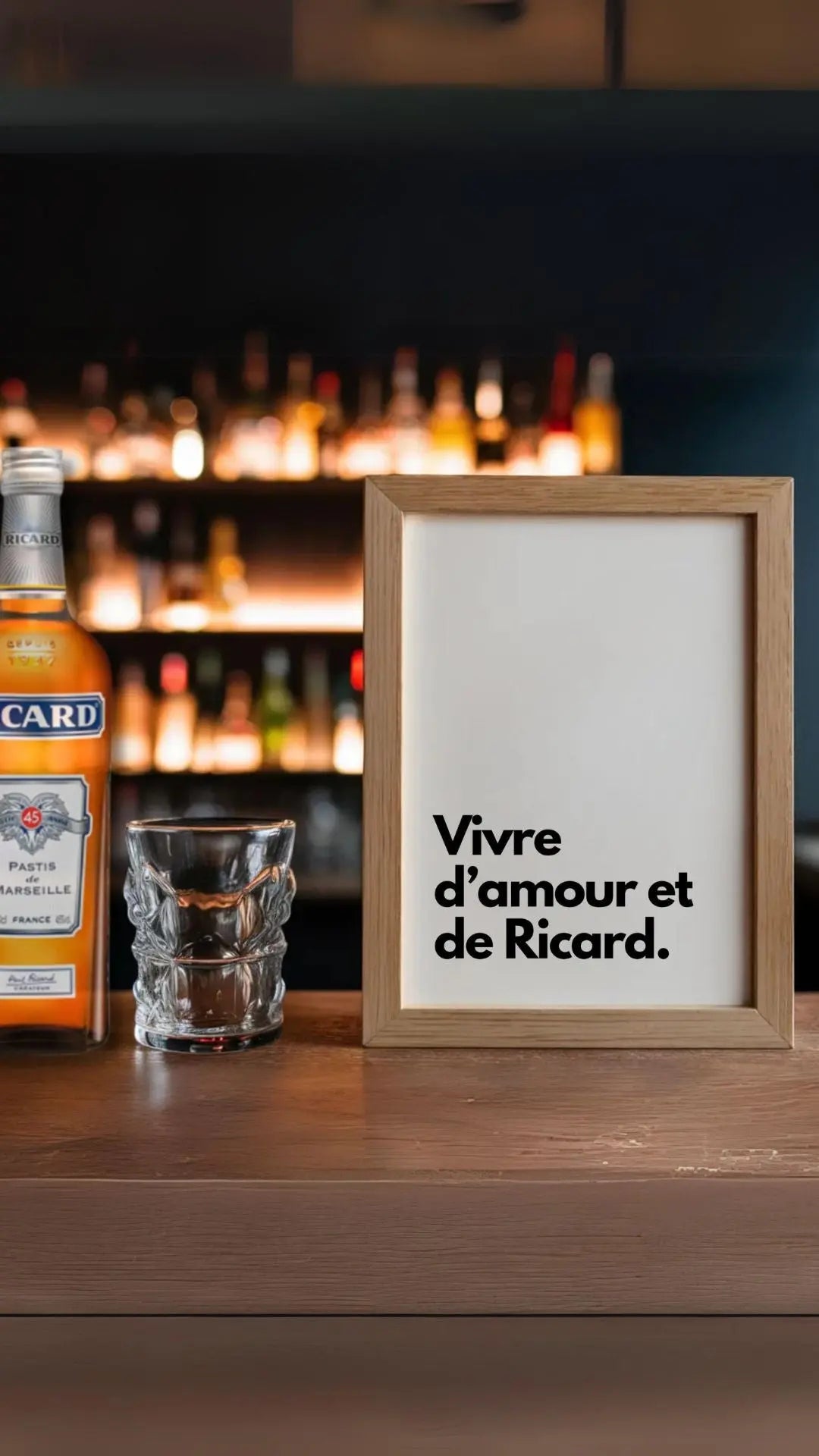 Vivre d'amour et de Ricard - Affiche humour citation alcool FLTMfrance