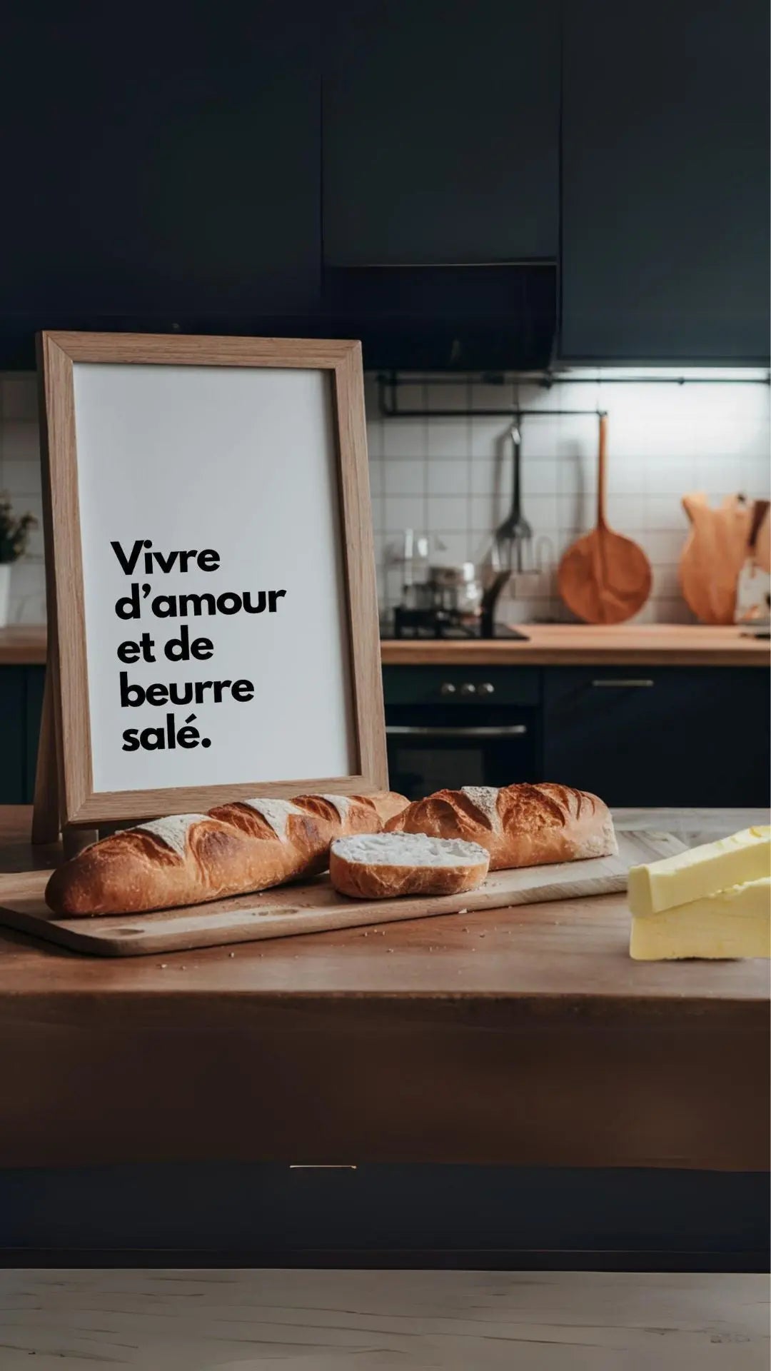 Vivre d'amour et de beurre salé - Affiche humour citation cuisine FLTMfrance