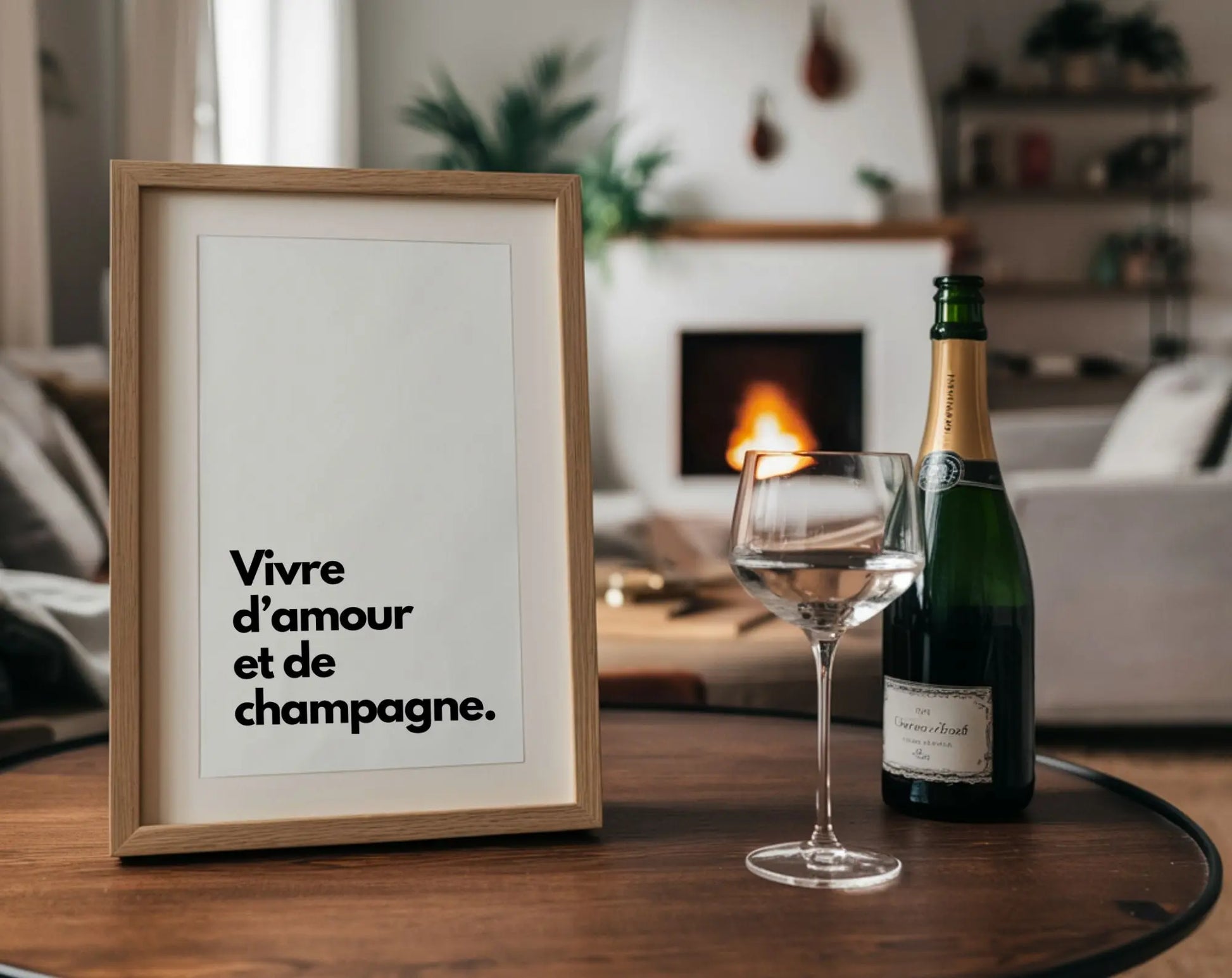 Vivre d'amour et de champagne - Affiche humour citation alcool FLTMfrance
