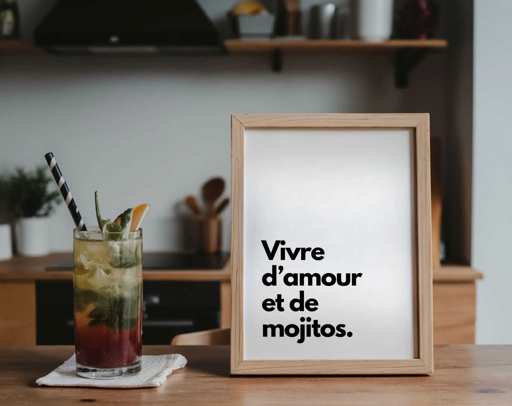 Vivre d'amour et de mojitos - Affiche humour citation alcool FLTMfrance