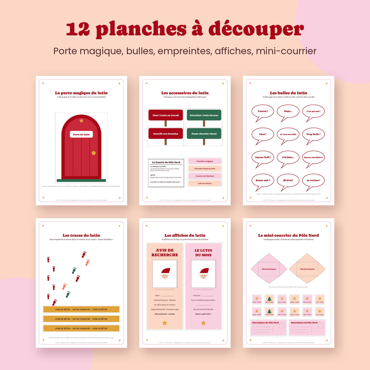 Porte magique, bulles, empreintes et affiches du lutin farceur