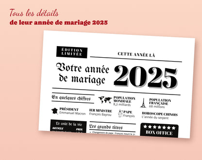 Détail de l'affiche année de mariage 2025 : chiffres clés, président, pape, horoscope