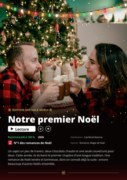 Aperçu de l'affiche Netflix Notre premier Noël avec photo de couple et prénoms