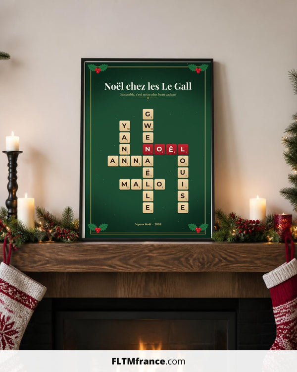 Affiche Scrabble Noël famille personnalisée