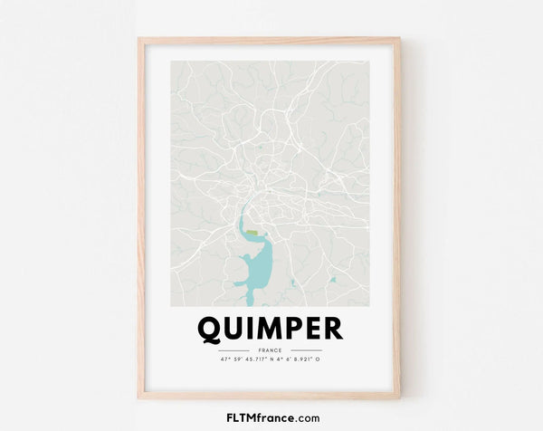 Affiche carte Quimper - Villes de France