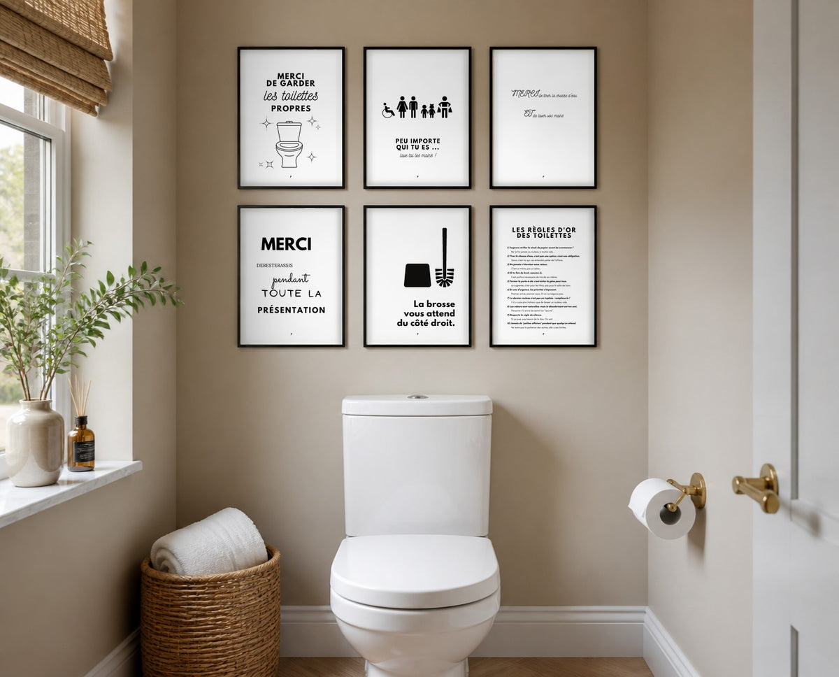 Mur d'affiches toilettes propres dans des WC