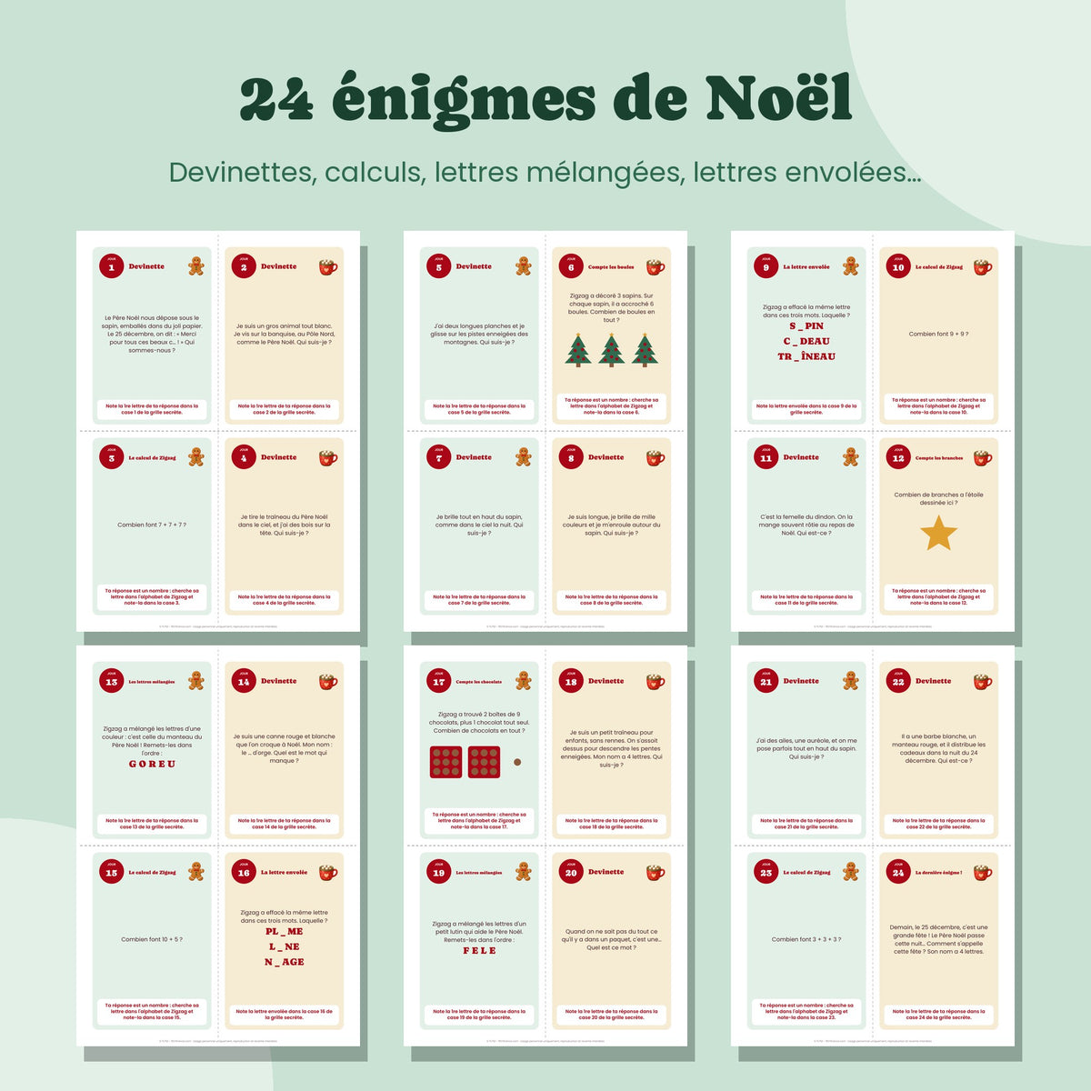 Les cartes énigmes du calendrier de l'Avent escape game pour enfants