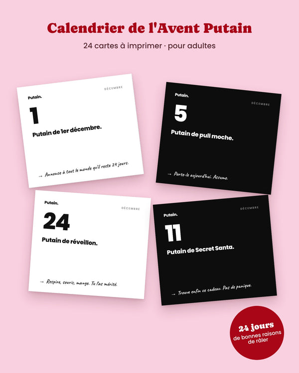 Calendrier de l'Avent Putain - Calendrier de l'Avent adulte humour à imprimer
