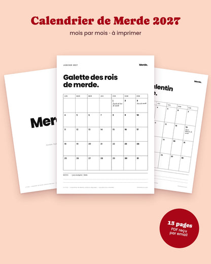 Calendrier de Merde 2027 mensuel à imprimer – visuel 1