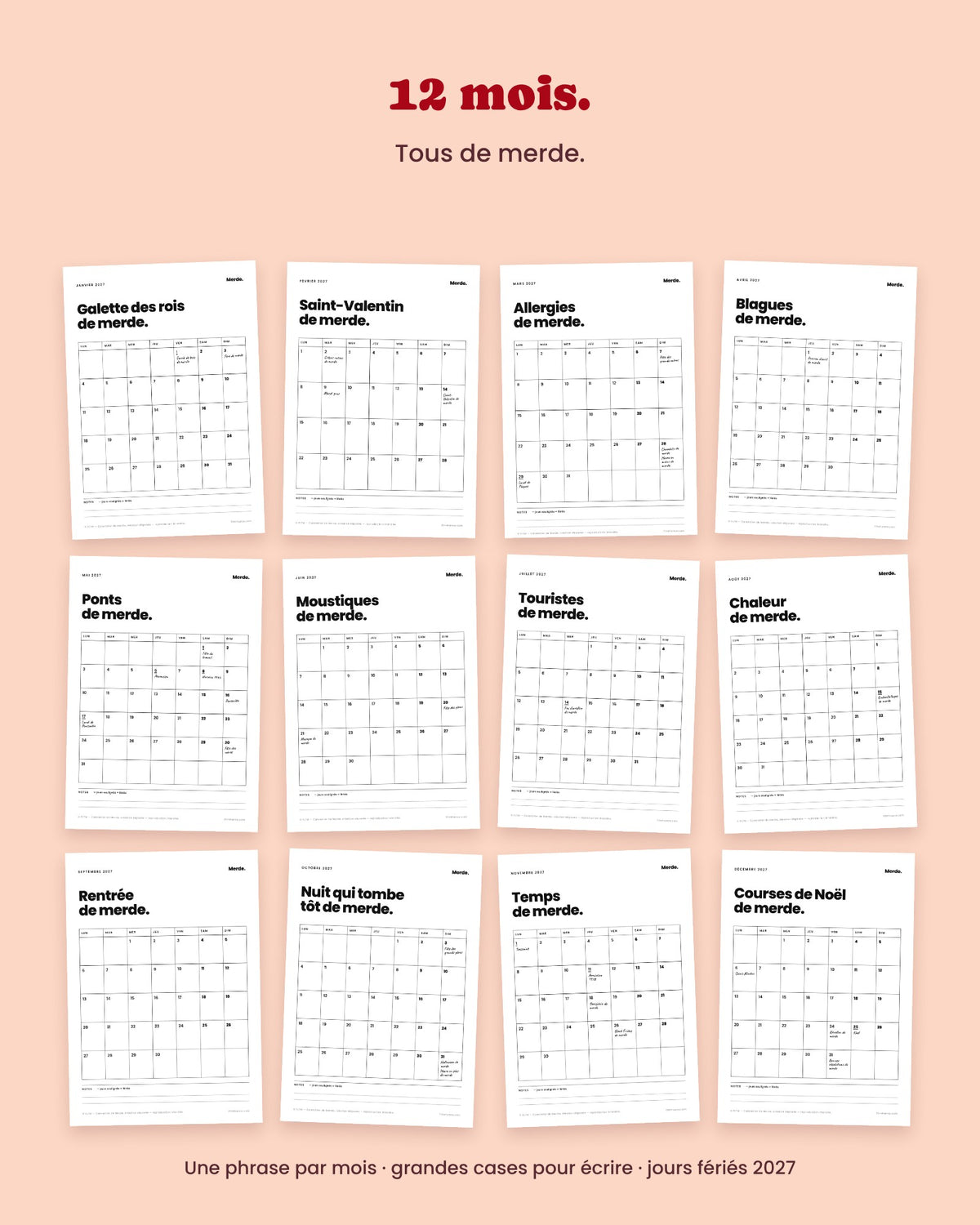 Calendrier de Merde 2027 mensuel à imprimer – visuel 3