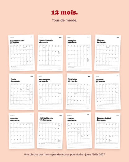 Calendrier de Merde 2027 mensuel à imprimer – visuel 3