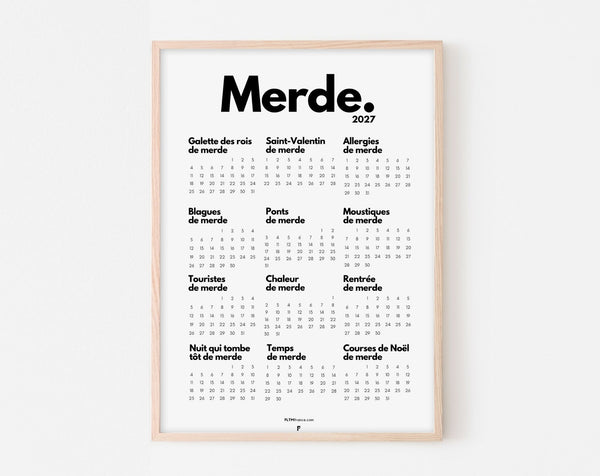 Calendrier de Merde 2027 officiel - Calendrier humour à imprimer