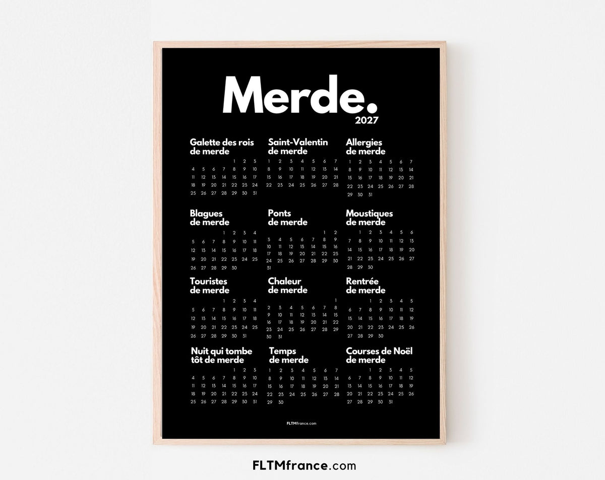 Calendrier de Merde 2027 officiel à imprimer fond noir – FLTM