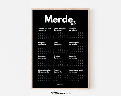 Calendrier de Merde 2027 officiel à imprimer fond noir – FLTM