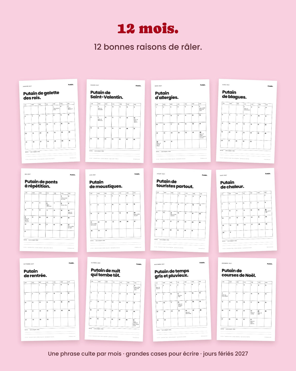 Calendrier Putain 2027 mensuel à imprimer – visuel 4