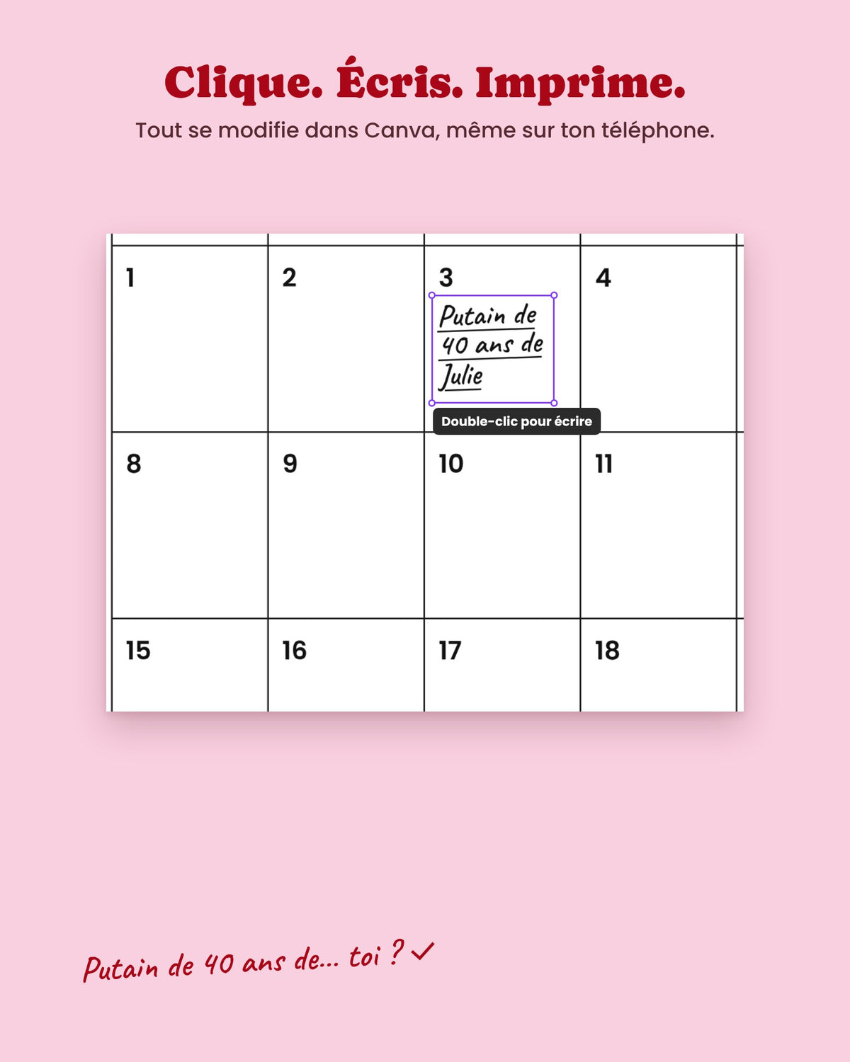 Calendrier Putain 2027 mensuel personnalisable sur Canva – visuel 3