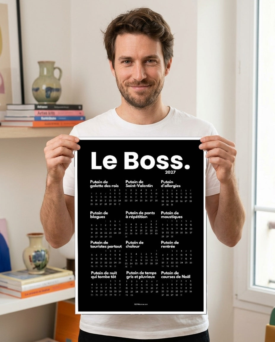 Calendrier Putain personnalisé 2027 « Le Boss. », cadeau humour à imprimer