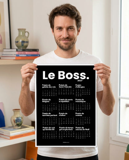 Calendrier Putain personnalisé 2027 « Le Boss. », cadeau humour à imprimer