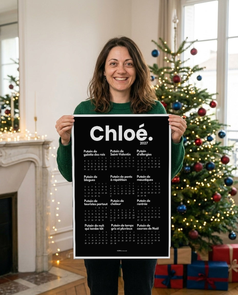 Calendrier personnalisé 2027 au prénom de Chloé offert à Noël