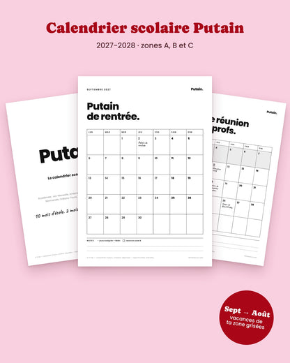 Calendrier scolaire Putain 2027-2028 à imprimer – visuel 1