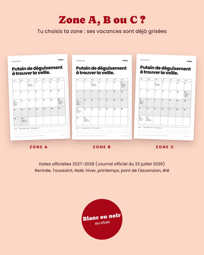 Calendrier scolaire Putain 2027-2028 à imprimer – visuel 2