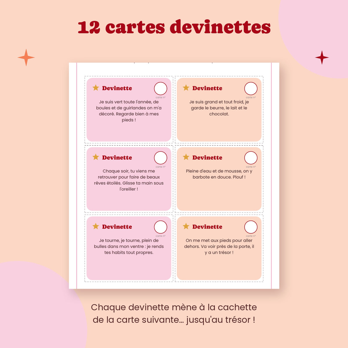 Cartes devinettes de la chasse au trésor de Noël