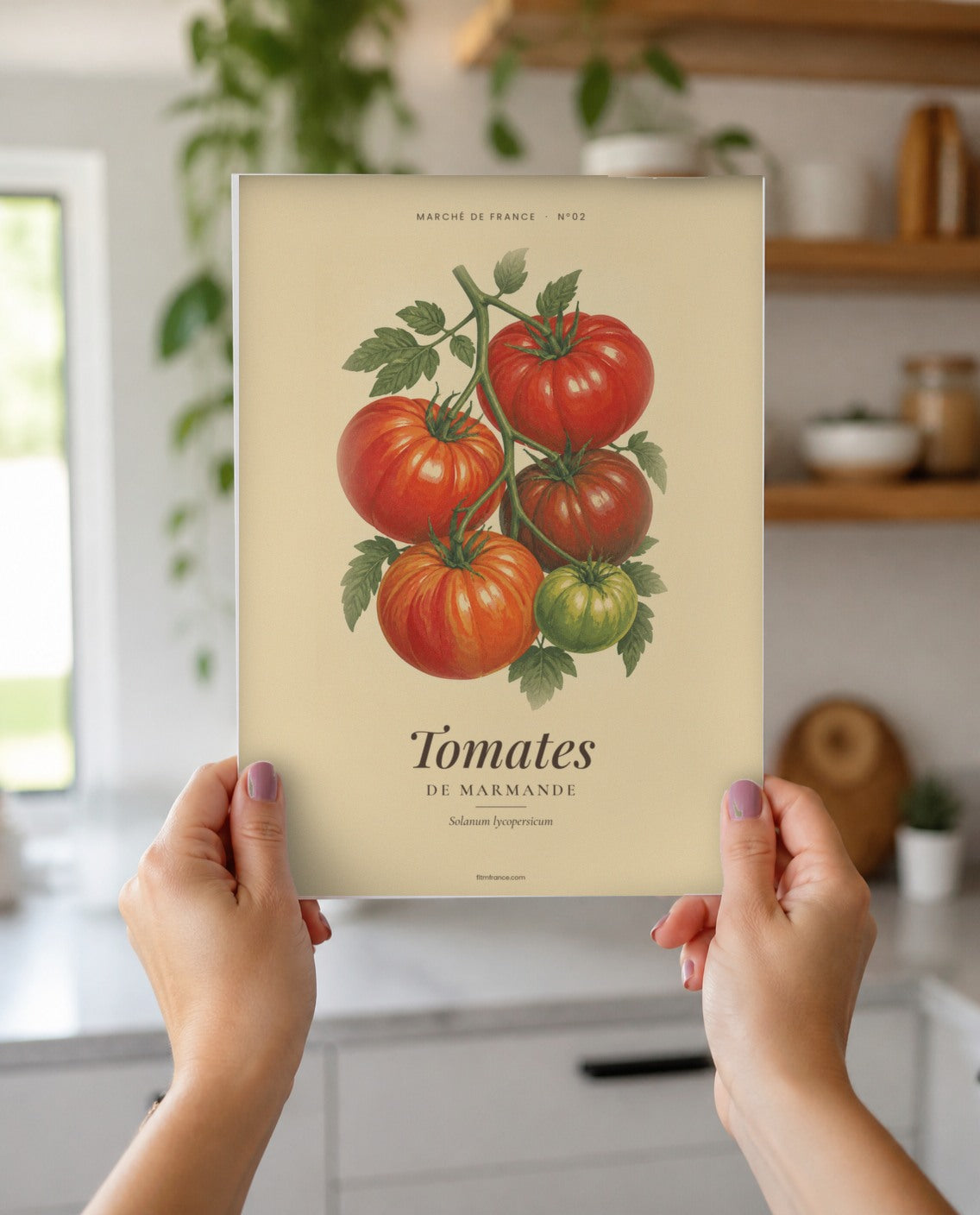 Affiche Tomates de Marmande à imprimer encadrée dans une cuisine