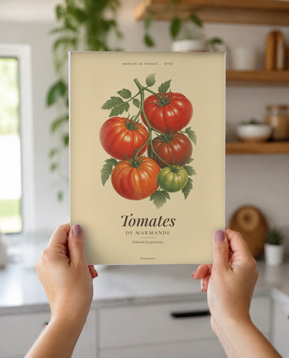 Affiche Tomates de Marmande à imprimer encadrée dans une cuisine