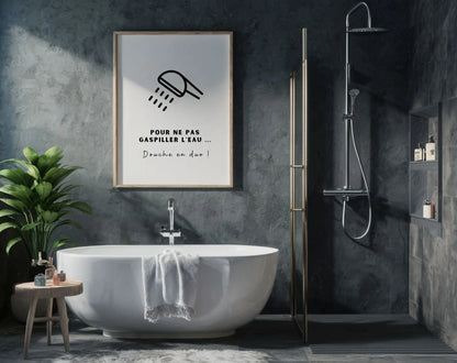 Affiche Affiche Pour ne pas gaspiller l'eau, douche en duo - Affiches salle de bain humour FLTMfrance