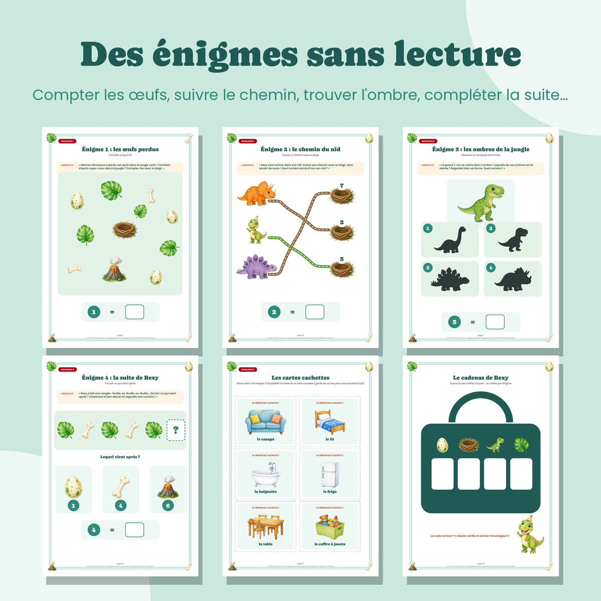 Énigmes sans lecture de l'escape game dinosaure
