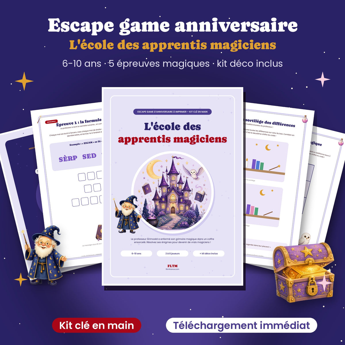 Escape game anniversaire magicien à imprimer L'école des apprentis magiciens FLTM