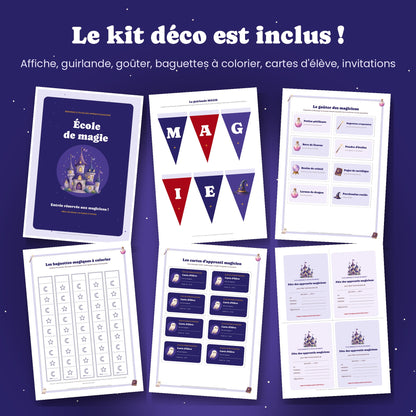 Kit déco anniversaire magicien à imprimer : affiche, guirlande, goûter, baguettes