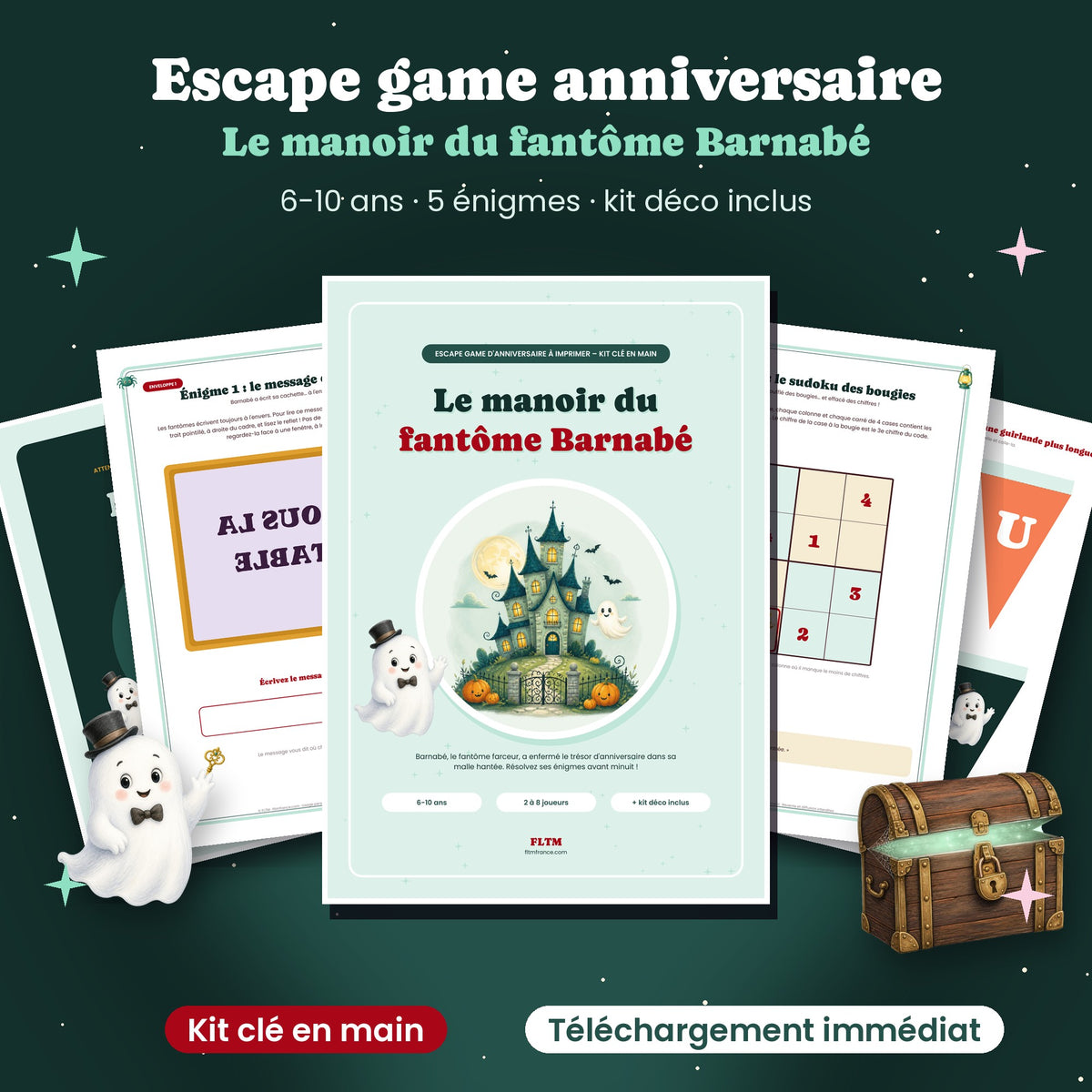 Escape game anniversaire maison hantée à imprimer, kit clé en main FLTM