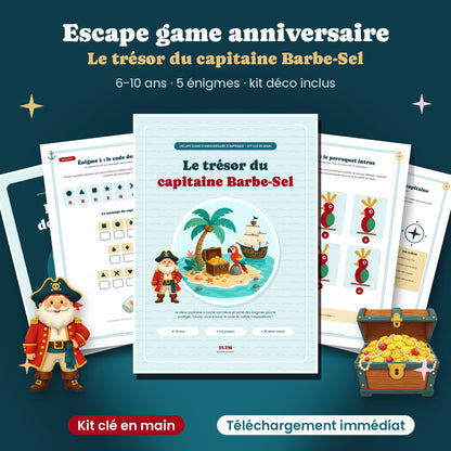 Escape game anniversaire pirate à imprimer Le trésor du capitaine Barbe-Sel FLTM