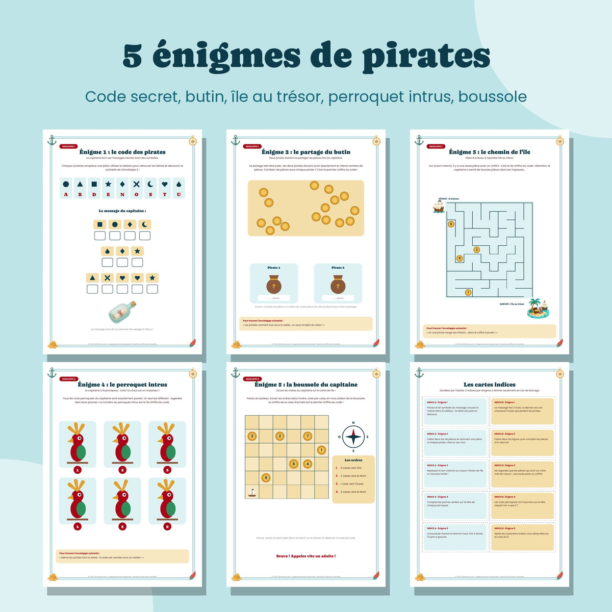 Les 5 énigmes de l'escape game pirate pour enfants