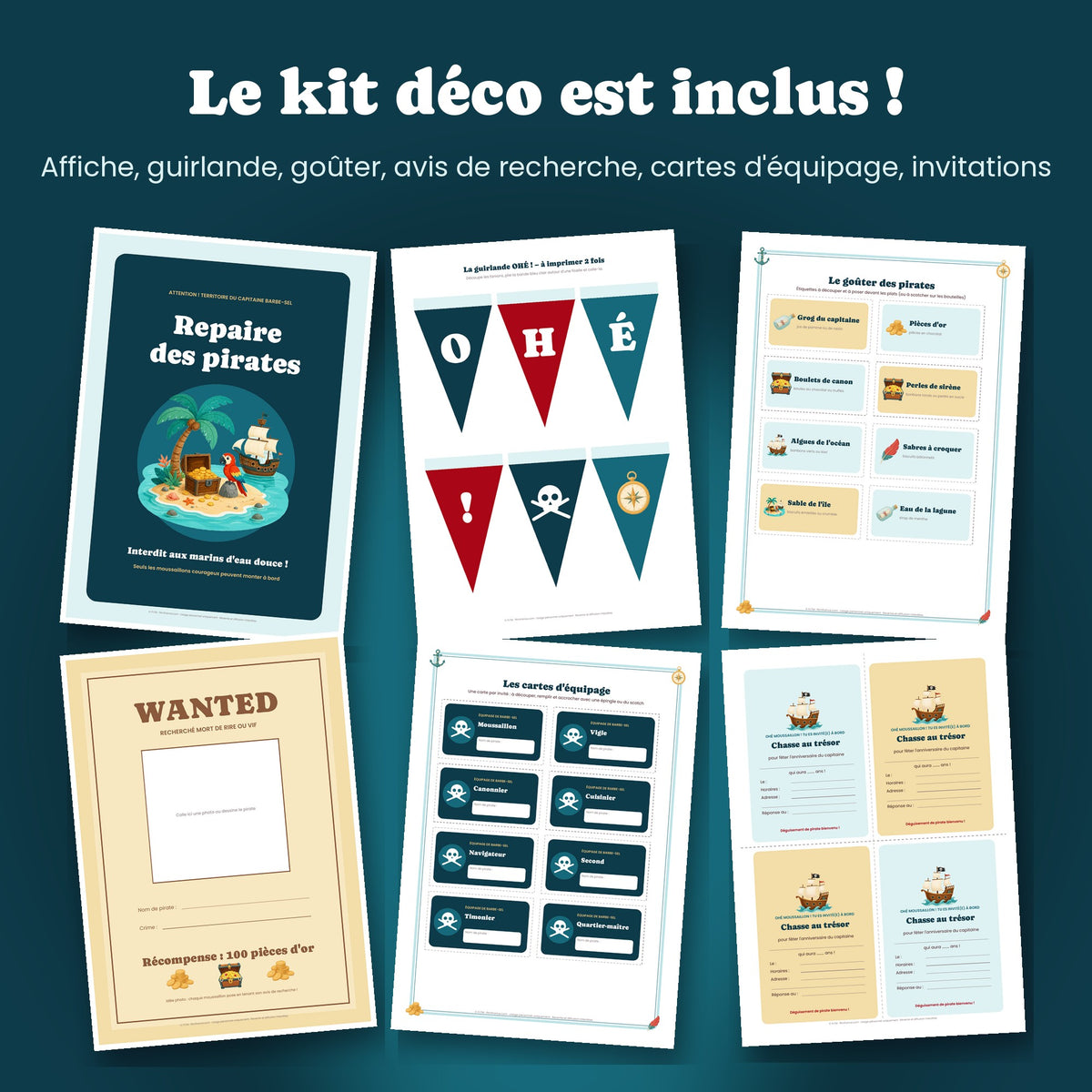 Kit déco anniversaire pirate à imprimer : affiche, guirlande, goûter, avis de recherche