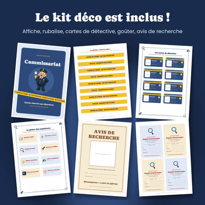 Kit déco anniversaire détective à imprimer : rubalise, cartes de détective, avis de recherche