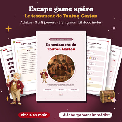 Escape game apéro à imprimer Le testament de Tonton Gaston FLTM