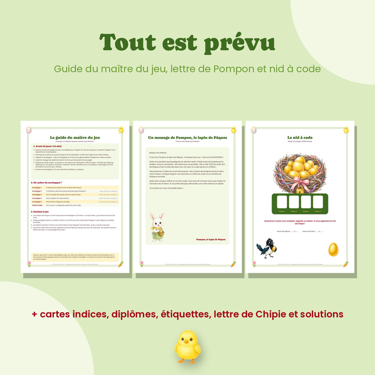 Guide du maître du jeu, lettre de Pompon et nid à code